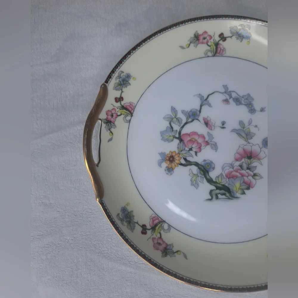 Vintage Noritake Two Handle Serving Round Plate Fortuna Gold Rim Made in Japan